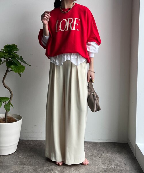 DouDou(ドゥドゥ)の「LOREプリントドルマンプルオーバー(Tシャツ/カットソー・レディース・ライトグレー/レッド/ネイビー・FREE)」の9枚目の写真