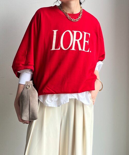 DouDou(ドゥドゥ)の「LOREプリントドルマンプルオーバー(Tシャツ/カットソー・レディース・ライトグレー/レッド/ネイビー・FREE)」の6枚目の写真