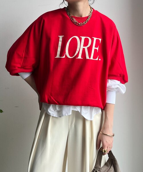 DouDou(ドゥドゥ)の「LOREプリントドルマンプルオーバー(Tシャツ/カットソー・レディース・ライトグレー/レッド/ネイビー・FREE)」の5枚目の写真