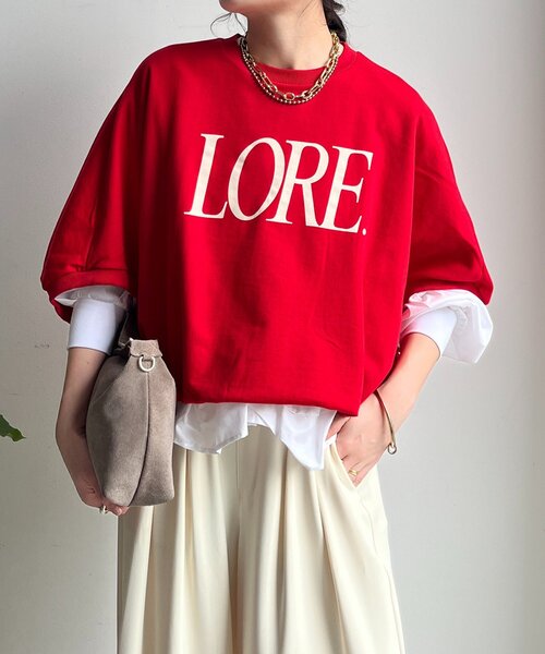 DouDou(ドゥドゥ)の「LOREプリントドルマンプルオーバー(Tシャツ/カットソー・レディース・ライトグレー/レッド/ネイビー・FREE)」の4枚目の写真