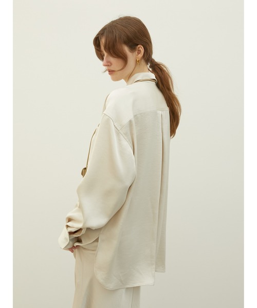 LA PEAU DE GEM（ラポドゥジェム）の「【LA PEAU DE GEM】2way satin wrap shirt/2wayサテンラップシャツ（シャツ/ブラウス・レディース・ブラック/アイボリー/ブラウン・FREE）」の21枚目の写真