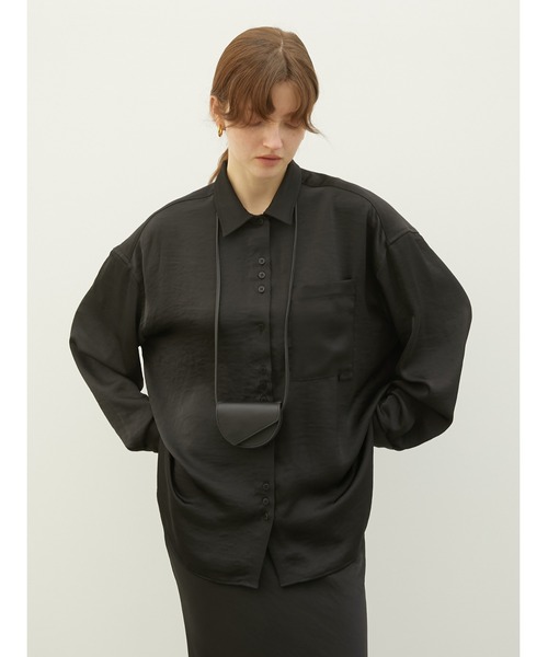 LA PEAU DE GEM（ラポドゥジェム）の「【LA PEAU DE GEM】2way satin wrap shirt/2wayサテンラップシャツ（シャツ/ブラウス・レディース・ブラック/アイボリー/ブラウン・FREE）」の7枚目の写真