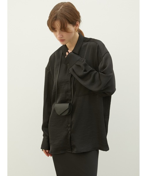 LA PEAU DE GEM（ラポドゥジェム）の「【LA PEAU DE GEM】2way satin wrap shirt/2wayサテンラップシャツ（シャツ/ブラウス・レディース・ブラック/アイボリー/ブラウン・FREE）」の9枚目の写真