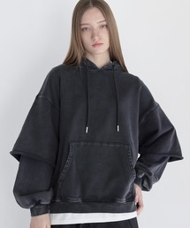 LILL | ルーズシルエットヘビーウェイトフェイクレイヤードボリュームスリーブパーカー(パーカー)
