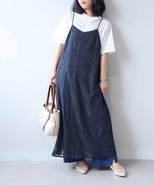 leswel(レスウェル)の「【M~5L】レーシーキャミワンピース(ジャンパースカート・レディース・チャコールグレー/クリーム・M/L/LL/3L/4L/5L)」の7枚目の写真