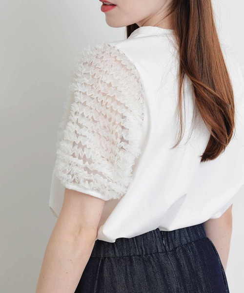 PICCIN（ピッチン）の「ティアードチュールスリーブプルオーバー（Tシャツ/カットソー・レディース・ブラック/オフホワイト・M）」の5枚目の写真