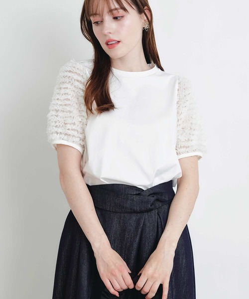 PICCIN（ピッチン）の「ティアードチュールスリーブプルオーバー（Tシャツ/カットソー・レディース・ブラック/オフホワイト・M）」の3枚目の写真