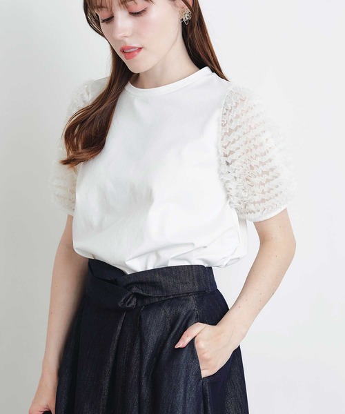 PICCIN（ピッチン）の「ティアードチュールスリーブプルオーバー（Tシャツ/カットソー・レディース・ブラック/オフホワイト・M）」の4枚目の写真