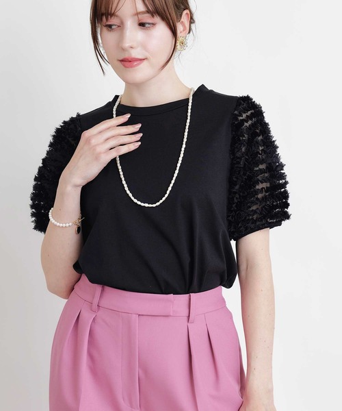 PICCIN（ピッチン）の「ティアードチュールスリーブプルオーバー（Tシャツ/カットソー・レディース・ブラック/オフホワイト・M）」の13枚目の写真