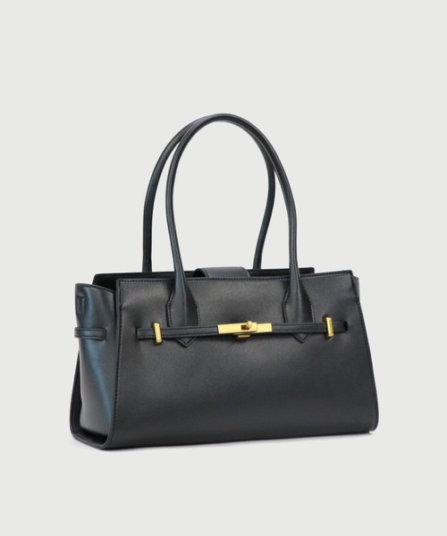LA MARGE(ラマージ)の「【LA MARGE】レザー2WAY フロントベルトデザイン ショルダーバッグ / レディース ハンドバッグ ひねり金具 通勤 セレモニー フォーマル(ショルダーバッグ・レディース・ブラック/ダークブラウン・FREE)」の7枚目の写真