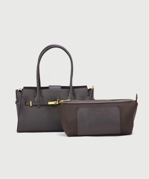 LA MARGE(ラマージ)の「【LA MARGE】レザー2WAY フロントベルトデザイン ショルダーバッグ / レディース ハンドバッグ ひねり金具 通勤 セレモニー フォーマル(ショルダーバッグ・レディース・ブラック/ダークブラウン・FREE)」の5枚目の写真
