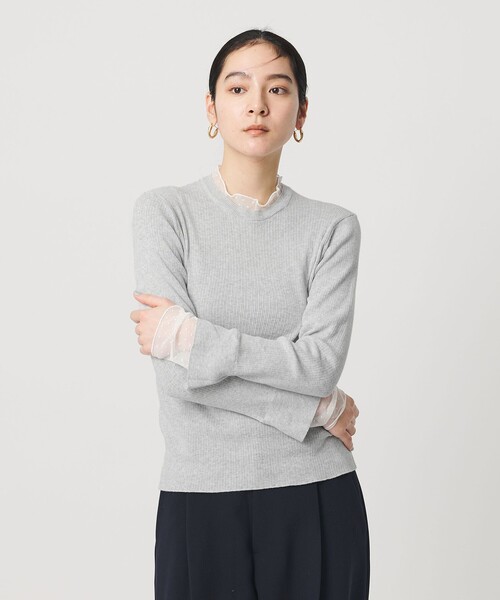 WEB限定 Wardrobe DAILY MINIMAL】レースコンビ リブニットプル