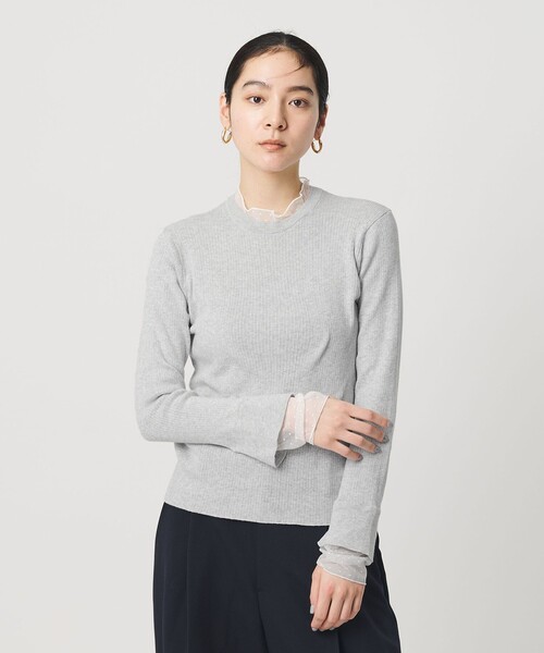 BEAUTY&YOUTH UNITED ARROWS(ビューティーアンドユースユナイテッドアローズ)の「【WEB限定 Wardrobe DAILY MINIMAL】レースコンビ リブニットプルオーバー ウォッシャブル(ニット/セーター・レディース・オフホワイト/ブラック/ライトグレー・FREE)」の7枚目の写真