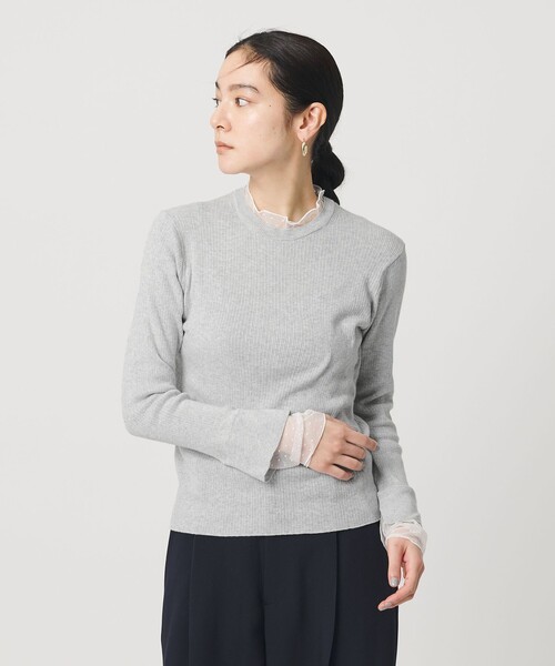 BEAUTY&YOUTH UNITED ARROWS(ビューティーアンドユースユナイテッドアローズ)の「【WEB限定 Wardrobe DAILY MINIMAL】レースコンビ リブニットプルオーバー ウォッシャブル(ニット/セーター・レディース・オフホワイト/ブラック/ライトグレー・FREE)」の8枚目の写真