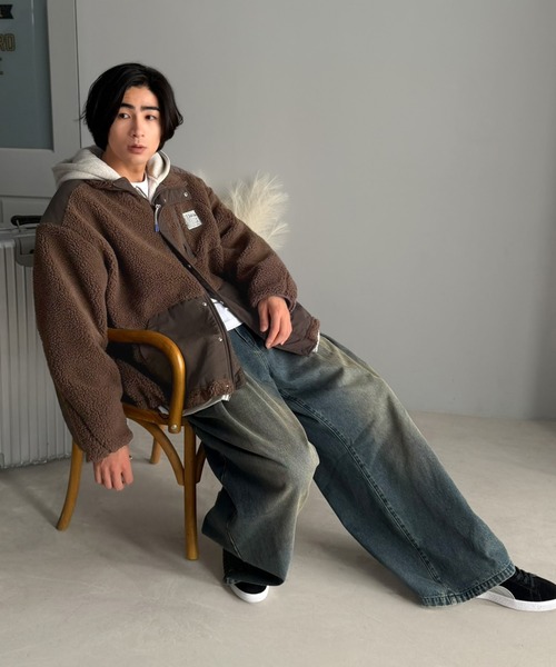 Java（ジャバ）の「《JaVaジャバコラボ》レトロムード漂う、首元まで暖か。異素材切替えダブルジップボアブルゾン（ブルゾン・メンズ・チャコールグレー×ブラック/ブラウン/ライトベージュ・LARGE/X-LARGE/MEDIUM）」の21枚目の写真