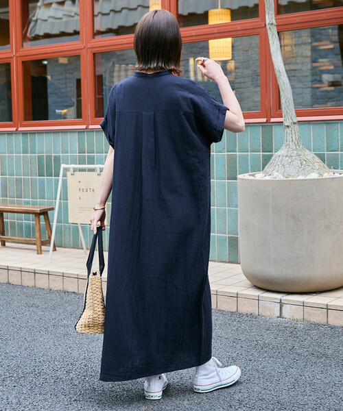 FREAK'S STORE（フリークスストア）の「限定展開　インド ダブルガーゼ スキッパー フレンチスリーブ ワンピース（ワンピース・レディース・グリーン/ナチュラル/ブラック/オリーブ/オレンジ・SMALL/MEDIUM）」の8枚目の写真