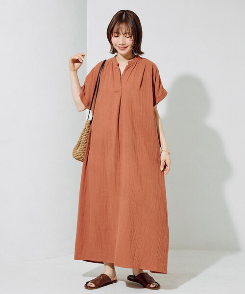 FREAK'S STORE（フリークスストア）の「限定展開　インド ダブルガーゼ スキッパー フレンチスリーブ ワンピース（ワンピース・レディース・グリーン/ナチュラル/ブラック/オリーブ/オレンジ・SMALL/MEDIUM）」の11枚目の写真