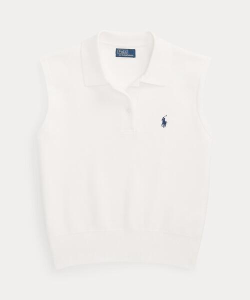 POLO RALPH LAUREN（ポロ ラルフ ローレン）の「コットン クロップド スリーブレス ポロ セーター（ニット/セーター・レディース・ホワイト・L/M/S/XS）」の2枚目の写真