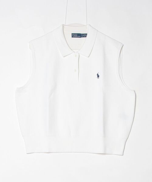 POLO RALPH LAUREN（ポロ ラルフ ローレン）の「コットン クロップド スリーブレス ポロ セーター（ニット/セーター・レディース・ホワイト・L/M/S/XS）」の6枚目の写真