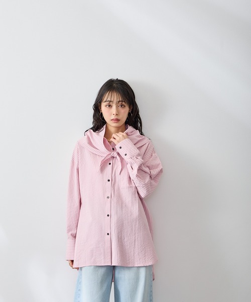 Anclear oui(アンクリアウィ)の「バブーシュカ付きシャツブラウス(シャツ/ブラウス・レディース・ブルー/Yellow/PINK・F)」の6枚目の写真