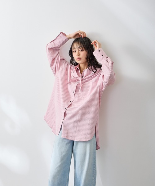 Anclear oui(アンクリアウィ)の「バブーシュカ付きシャツブラウス(シャツ/ブラウス・レディース・ブルー/Yellow/PINK・F)」の7枚目の写真