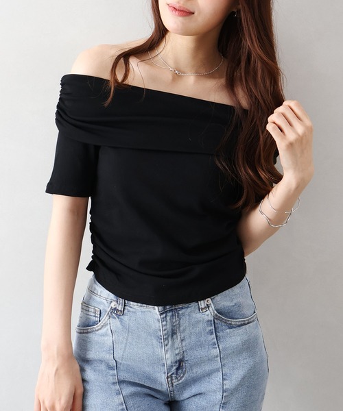 SpRay(スプレイ)の「オフショルダー5分袖トップス(Tシャツ/カットソー・レディース・グレー/ボルドー/ホワイト/モカ/ブラック・FREE)」の2枚目の写真