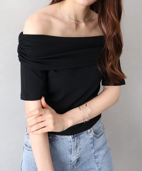 SpRay(スプレイ)の「オフショルダー5分袖トップス(Tシャツ/カットソー・レディース・グレー/ボルドー/ホワイト/モカ/ブラック・FREE)」の7枚目の写真