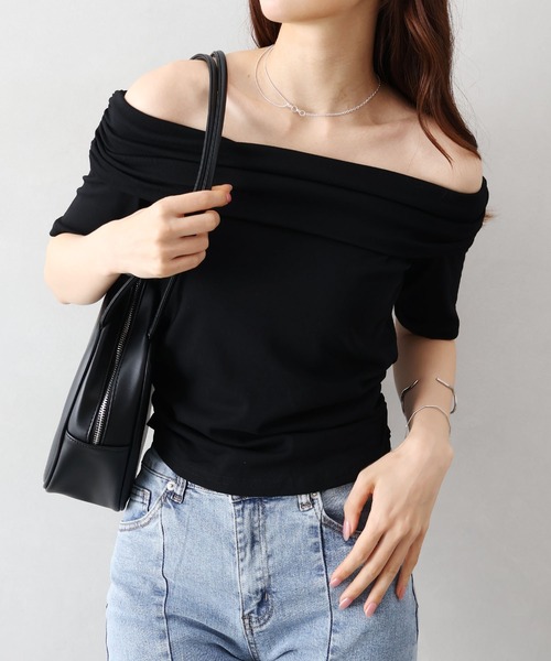 SpRay(スプレイ)の「オフショルダー5分袖トップス(Tシャツ/カットソー・レディース・グレー/ボルドー/ホワイト/モカ/ブラック・FREE)」の9枚目の写真