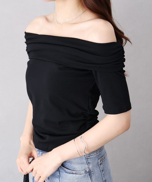 SpRay(スプレイ)の「オフショルダー5分袖トップス(Tシャツ/カットソー・レディース・グレー/ボルドー/ホワイト/モカ/ブラック・FREE)」の10枚目の写真