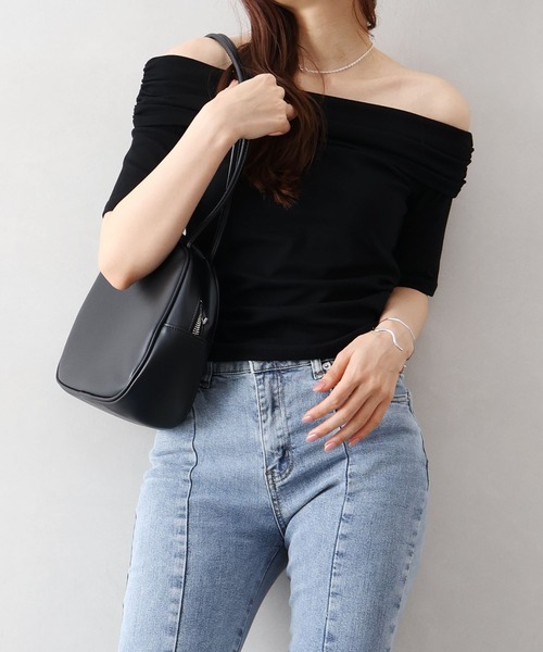 SpRay(スプレイ)の「オフショルダー5分袖トップス(Tシャツ/カットソー・レディース・グレー/ボルドー/ホワイト/モカ/ブラック・FREE)」の12枚目の写真