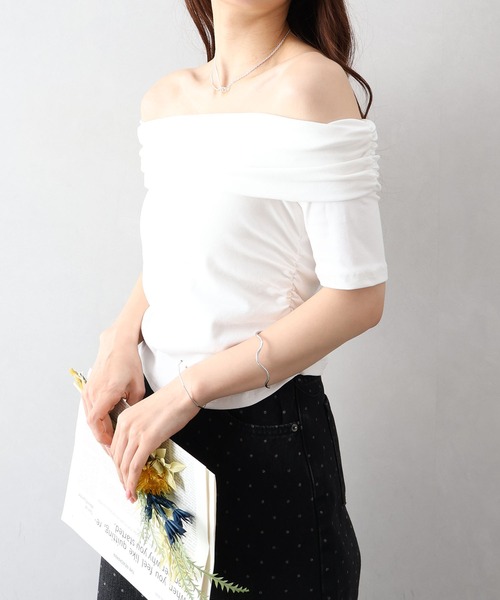SpRay(スプレイ)の「オフショルダー5分袖トップス(Tシャツ/カットソー・レディース・グレー/ボルドー/ホワイト/モカ/ブラック・FREE)」の13枚目の写真