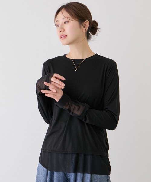 Jayro(ジャイロ)の「シアー切替プルオーバー(Tシャツ/カットソー・レディース・ブラック/グレー/ホワイト系その他・FREE)」の3枚目の写真