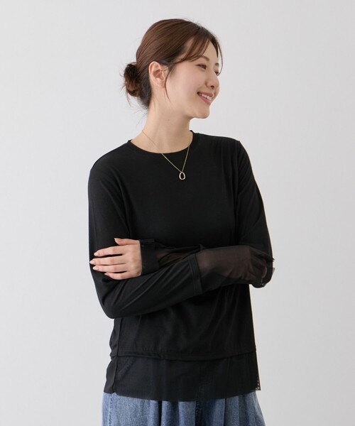 Jayro(ジャイロ)の「シアー切替プルオーバー(Tシャツ/カットソー・レディース・ブラック/グレー/ホワイト系その他・FREE)」の4枚目の写真