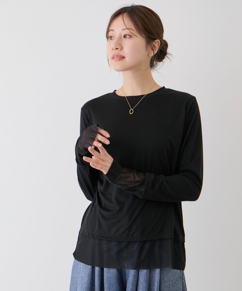 Jayro(ジャイロ)の「シアー切替プルオーバー(Tシャツ/カットソー・レディース・ブラック/グレー/ホワイト系その他・FREE)」の5枚目の写真