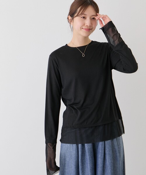 Jayro(ジャイロ)の「シアー切替プルオーバー(Tシャツ/カットソー・レディース・ブラック/グレー/ホワイト系その他・FREE)」の6枚目の写真