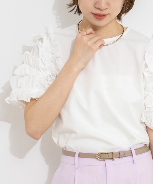 NOLLEY’S(ノーリーズ)の「【WEB限定】袖コンシャスプルオーバー(Tシャツ/カットソー・レディース・オフホワイト/ブラック/ネイビー・FREE)」の2枚目の写真