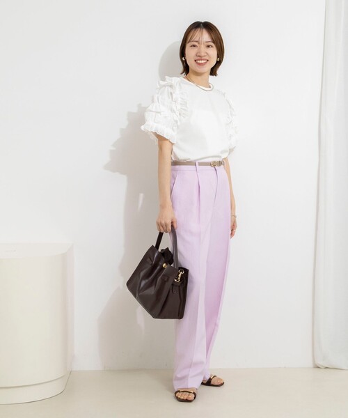 NOLLEY’S(ノーリーズ)の「【WEB限定】袖コンシャスプルオーバー(Tシャツ/カットソー・レディース・オフホワイト/ブラック/ネイビー・FREE)」の4枚目の写真
