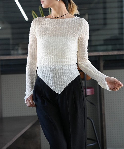 Kotoe(コトエ)の「ワッフルシアー デザインカットソー(Tシャツ/カットソー・レディース・オフホワイト/ブラウン・FREE)」の20枚目の写真