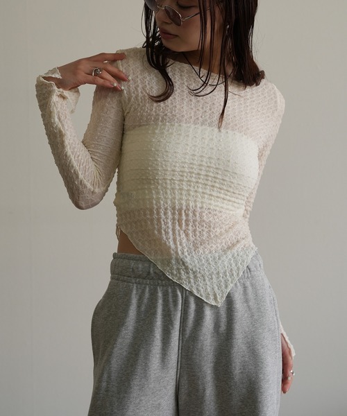 Kotoe(コトエ)の「ワッフルシアー デザインカットソー(Tシャツ/カットソー・レディース・オフホワイト/ブラウン・FREE)」の3枚目の写真