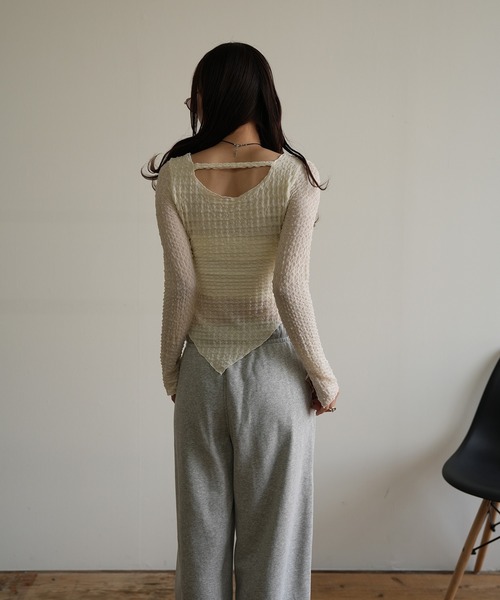 Kotoe(コトエ)の「ワッフルシアー デザインカットソー(Tシャツ/カットソー・レディース・オフホワイト/ブラウン・FREE)」の7枚目の写真