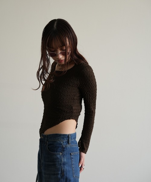 Kotoe(コトエ)の「ワッフルシアー デザインカットソー(Tシャツ/カットソー・レディース・オフホワイト/ブラウン・FREE)」の9枚目の写真