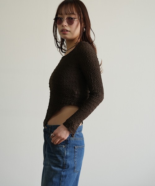 Kotoe(コトエ)の「ワッフルシアー デザインカットソー(Tシャツ/カットソー・レディース・オフホワイト/ブラウン・FREE)」の10枚目の写真