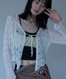 透かし編みハート柄シアーカーディガン