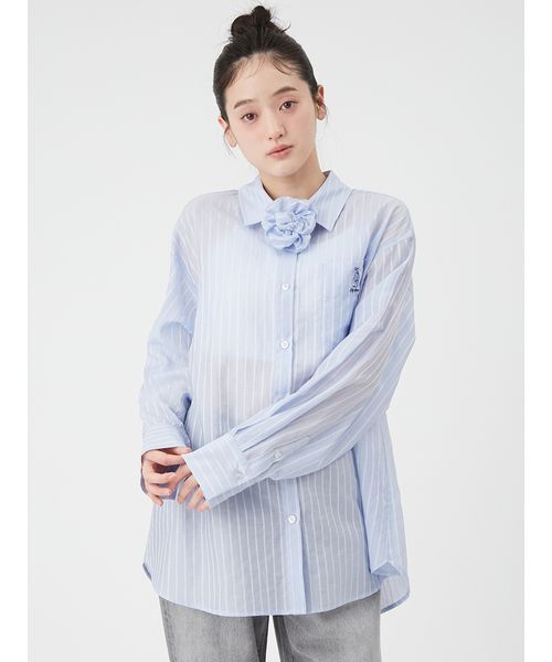 LILY BROWN(リリーブラウン)の「LilyBearシュシュセットシアーシャツ(シャツ/ブラウス・レディース・ブルー/ホワイト/イエロー・F)」の15枚目の写真