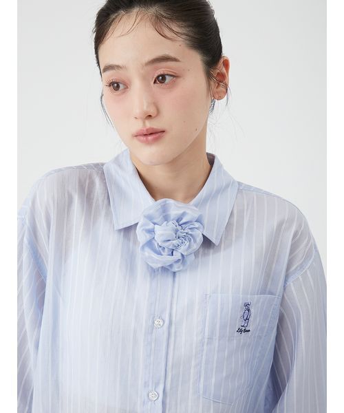 LILY BROWN(リリーブラウン)の「LilyBearシュシュセットシアーシャツ(シャツ/ブラウス・レディース・ブルー/ホワイト/イエロー・F)」の16枚目の写真