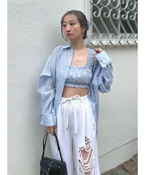 LILY BROWN(リリーブラウン)の「LilyBearシュシュセットシアーシャツ(シャツ/ブラウス・レディース・ブルー/ホワイト/イエロー・F)」の22枚目の写真