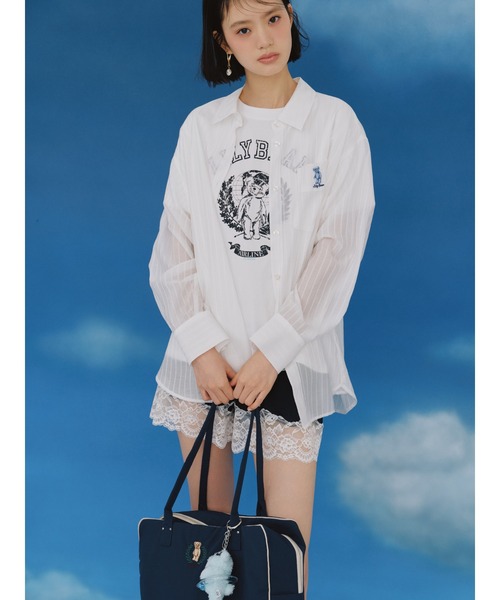 LILY BROWN(リリーブラウン)の「LilyBearシュシュセットシアーシャツ(シャツ/ブラウス・レディース・ブルー/ホワイト/イエロー・F)」の2枚目の写真