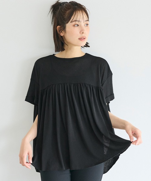 coca(coca)(コカ)の「シアージョーゼットペプラムロールアップスリーブT(Tシャツ/カットソー・レディース・ライトブルー/ブラック・M/L/S)」の1枚目の写真