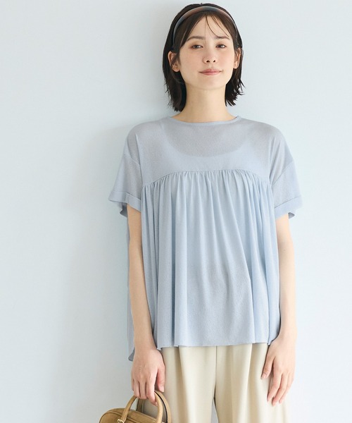 coca(coca)(コカ)の「シアージョーゼットペプラムロールアップスリーブT(Tシャツ/カットソー・レディース・ライトブルー/ブラック・M/L/S)」の3枚目の写真