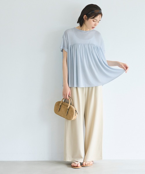 coca(coca)(コカ)の「シアージョーゼットペプラムロールアップスリーブT(Tシャツ/カットソー・レディース・ライトブルー/ブラック・M/L/S)」の5枚目の写真